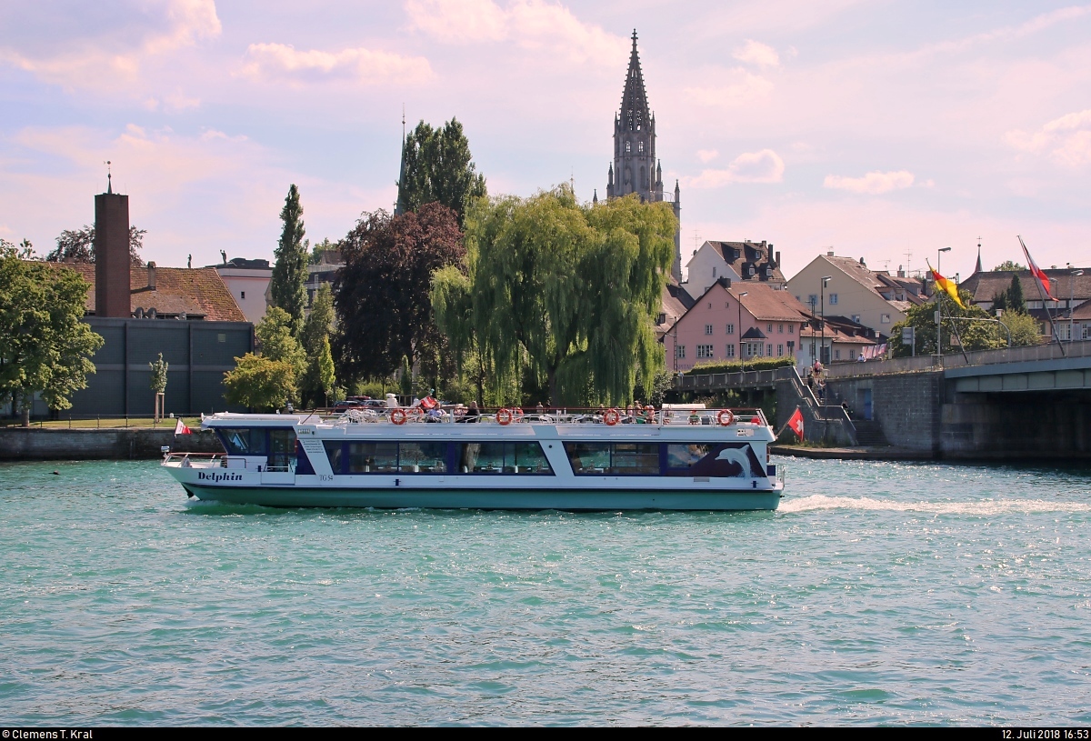 Motorschiff  Delphin  der Schifffahrt Neuenschwander AG, Kreuzlingen (CH), unterwegs auf dem Bodensee in Konstanz.
[12.7.2018 | 16:53 Uhr]