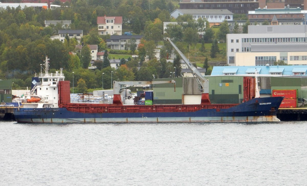 MS Norbjoern ein Mehrzweckfrachter am 02.09.16 in Tromsoe (NOR)