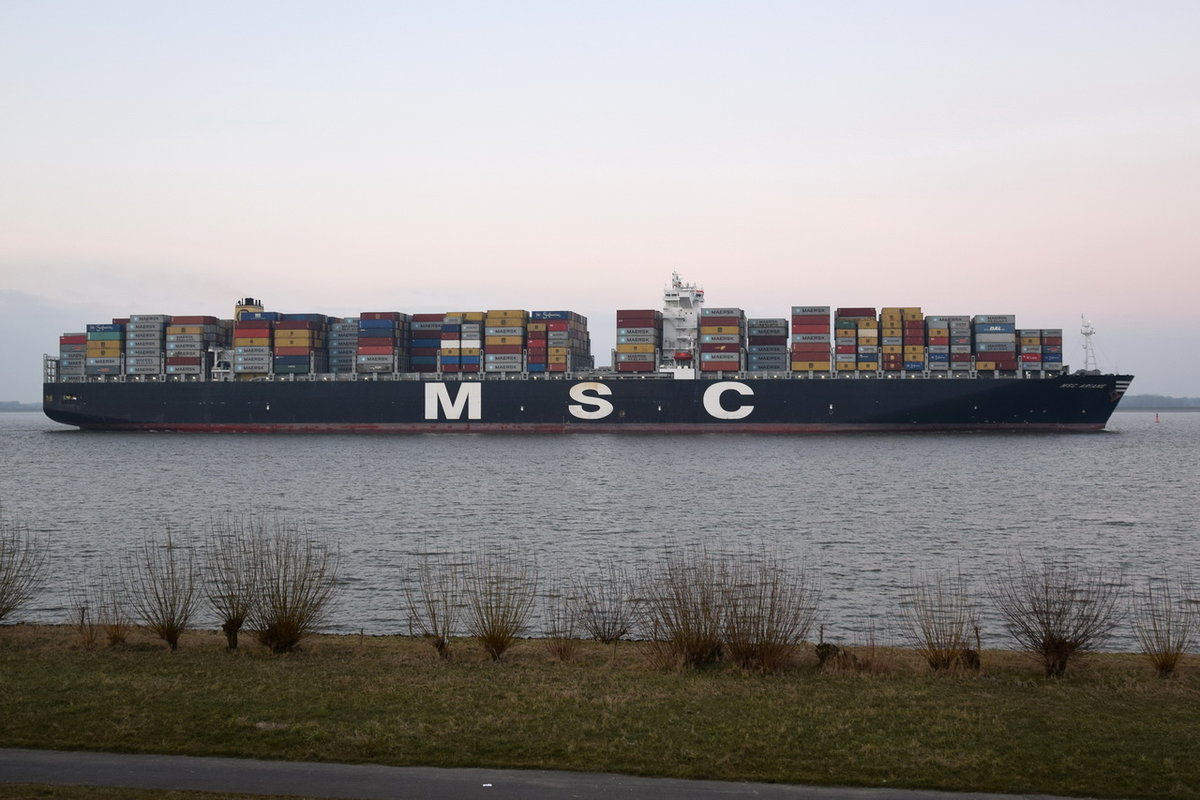 MSC  ARIANE , Containerschiff , IMO  9484443 , Baujahr 2012 , 366 x 48m , 13050 TEU , 13.03.2016 Grünendeich