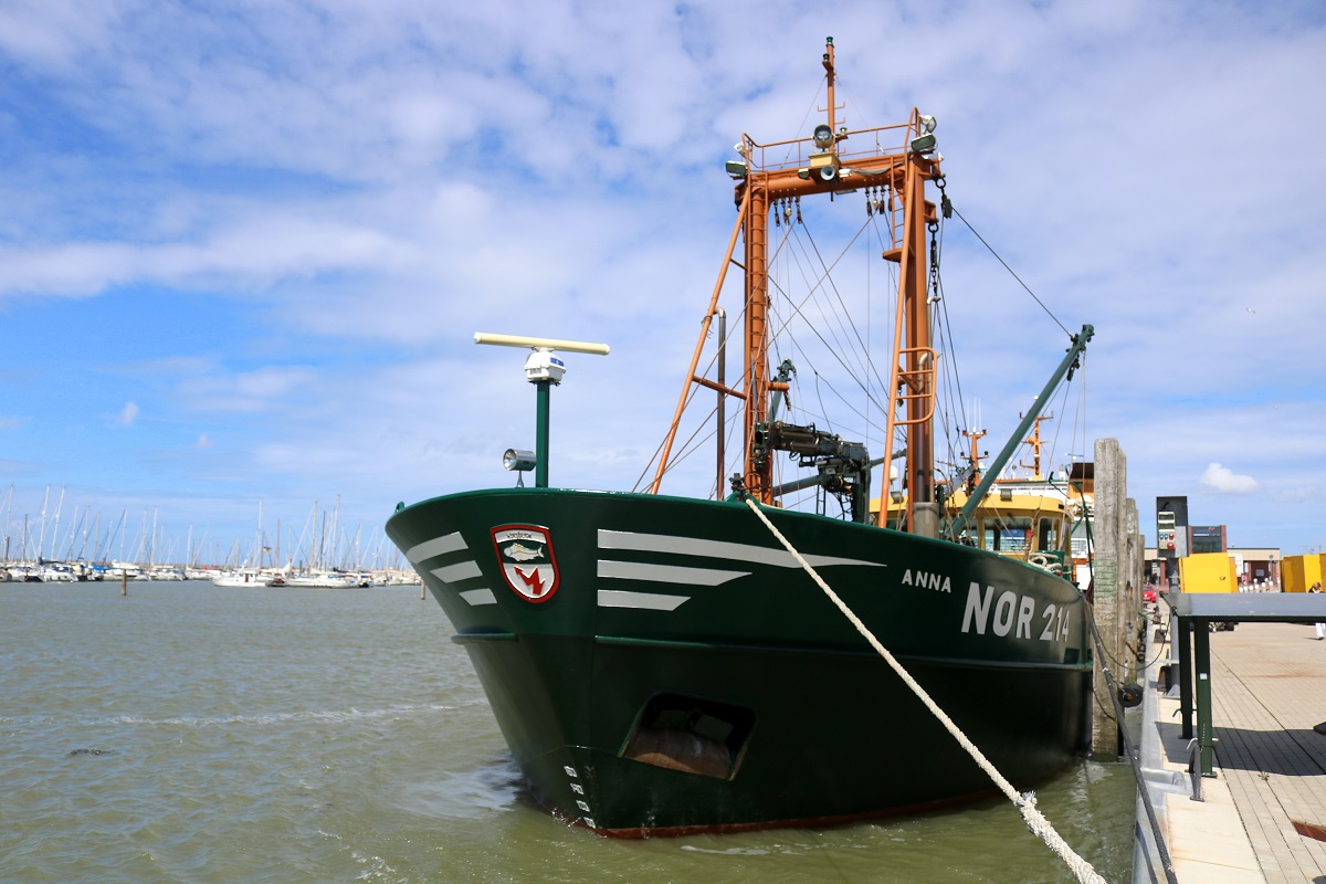 Muschelkutter  Anna  (NOR 214) (Bauj. 1997) liegt im Norddeicher Hafen. [28.7.2017 - 14:37 Uhr]