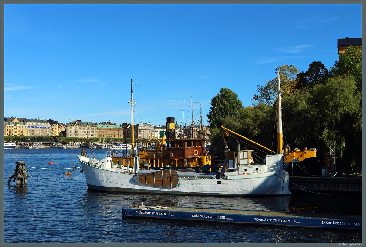 Museumsschiffe Svanevik und Orion in Stockholm an der Insel Skeppsholmen. Die SS Orion diente als Inspektionsschiff, die Svanevik als Galjot (Küstensegler). (27.09.2021)