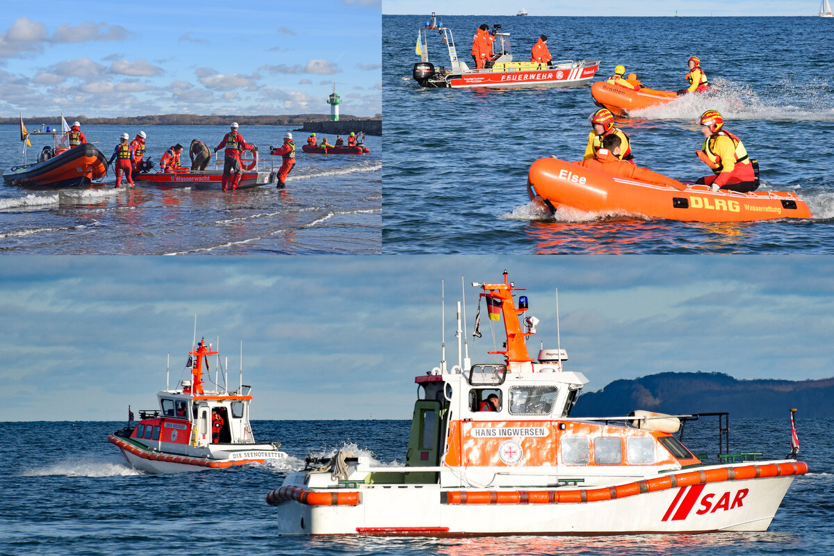 Nach  Explosion am Strand   - Rettungsübung von Organisationen wie Bundeswehr, Polizei, DRK, Feuerwehr, DLRG und DGzRS am 04.02.2023 in / vor Lübeck-Travemünde.
Weitere Bilder hier: https://mannys-schiffsfotos.de/Bilder-Kategorien/Rettungsuebung-in-Luebeck-Travemuende-04-02-2023