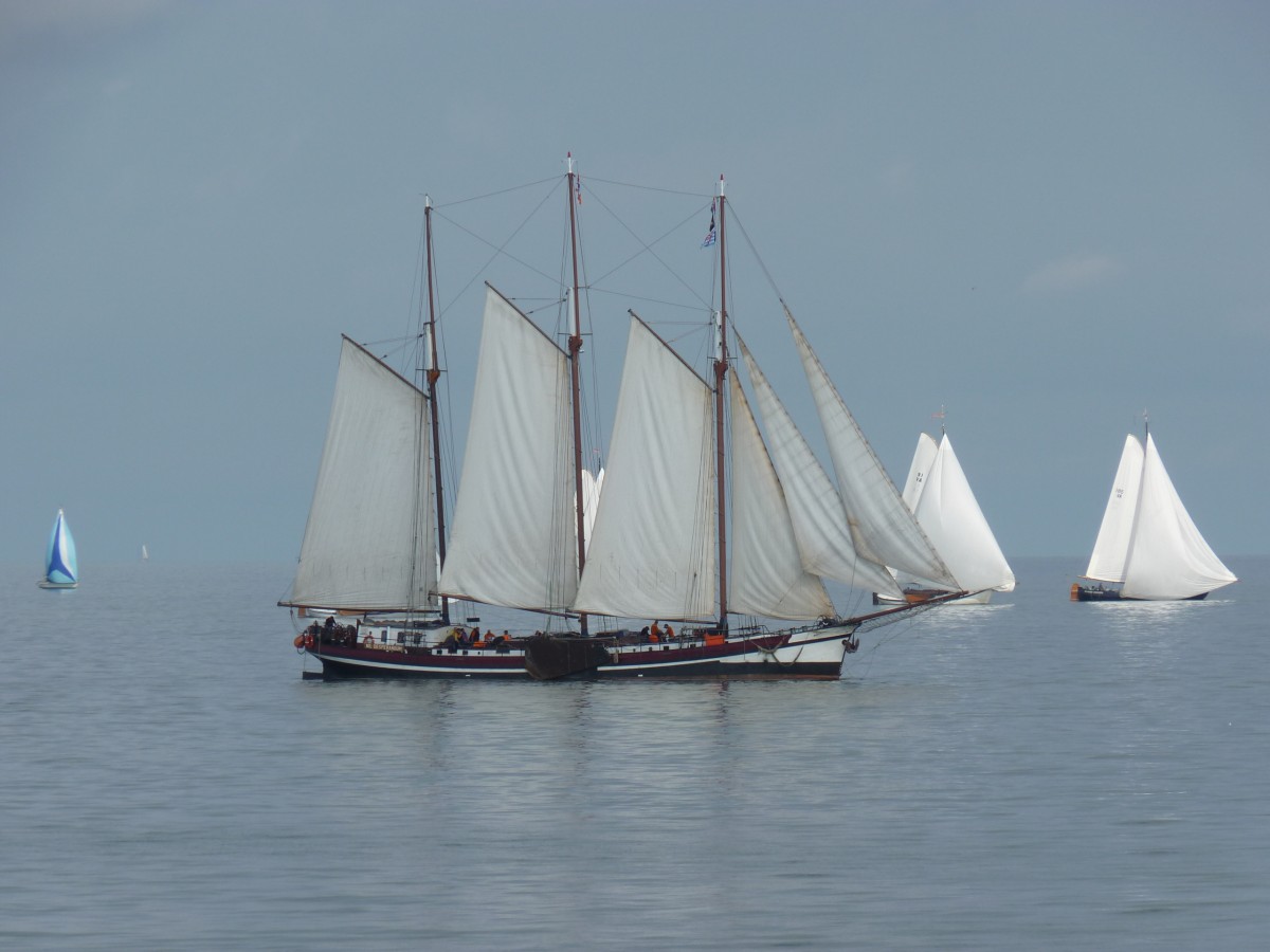 NIL DESPERANDUM am 7.9.2014 auf dem Ijsselmeer vor Enkhuizen  /
3-Mast-Gaffelschoner / Lüa 42 m, B 6,25 m, Tg 1,2 m / Segelfläche: 435 m², 1 Diesel, 250 PS / max. 50 Fahrgäste / 1894 als Frachtsegler gebaut, 1992 zum umgebaut  / 
