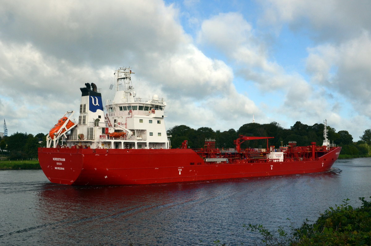 Nordstraum,  Chemical/Oil Products Tanker, Heimathafen Bergen, IMO 9523548, Am 06.10.17 bei Schachtaudorf am NOK.