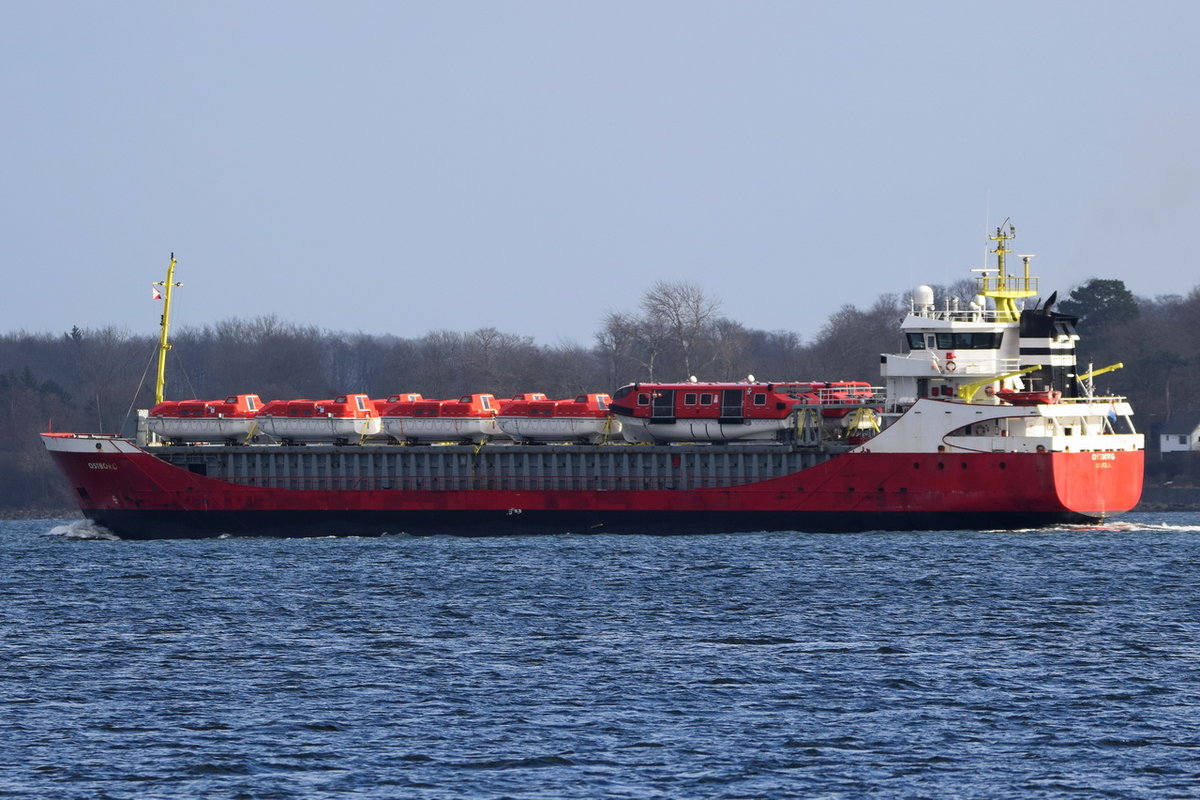 OSTBORG ,  General Cargo , IMO 9196216 , Baujahr 2001 , 89.3 × 13.3m , 16.02.2016 auf der Kieler Förde 