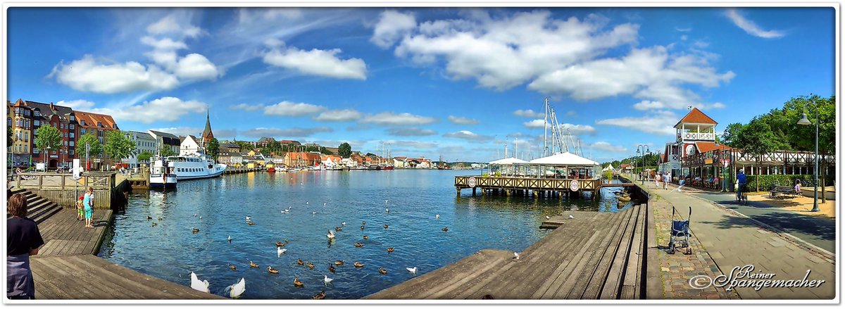 Panorama vom Hafen in Flensburg, August 2013.