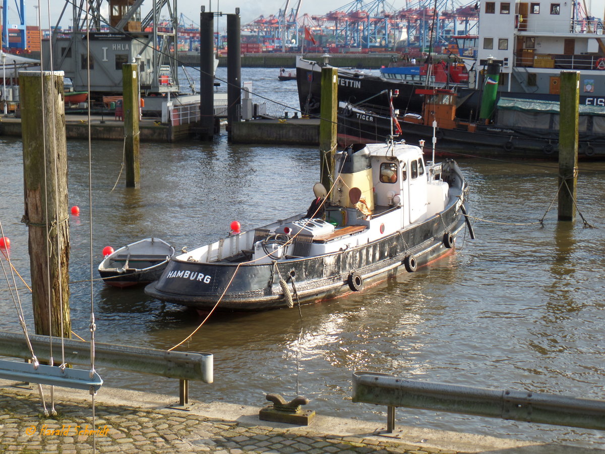 PRÄSIDENT SCHÄFER am 11.3.2016, Hamburg, Elbe, Museumshafen Övelgönne /
Ex-Namen: PRÄSIDENT SCHAEFER bis 1953, SCHAEFER bis 1985 /
Ehem. Zollboot /Lüa 14,35 m, B 3,76 m, Tg 1,5 m / gebaut 1925 bei Norderwerft Hamburg, Dampfbarkasse, 94 PS, 1959 Umbau zur Motorbarkasse, 1 Diesel, Jastram, 120 PS /
