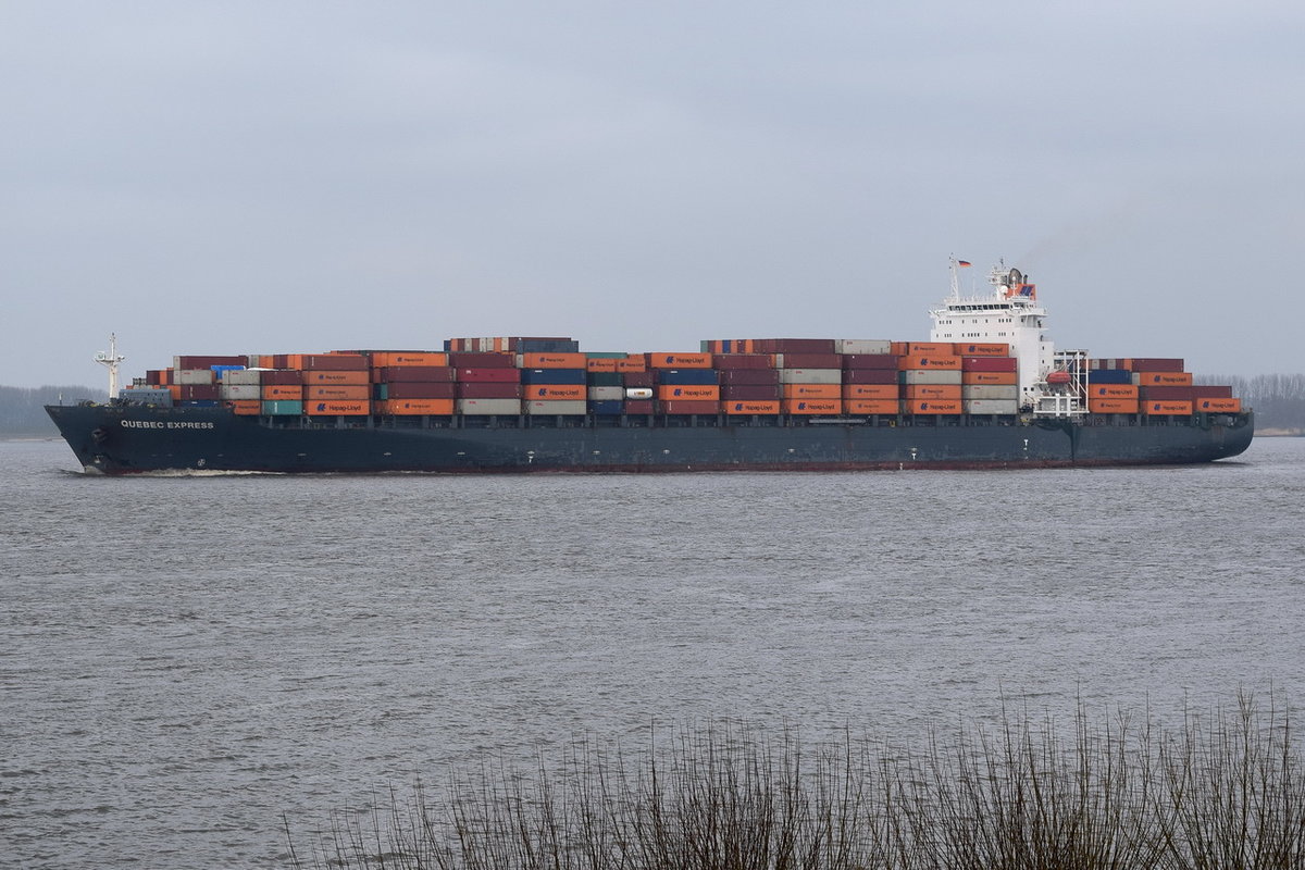 QUEBEC EXPRESS , Containerschiff , IMO 9294836 , Baujahr 2006 , 269 x 32m , 5512 TEU ,13.03.2016 Grünendeich