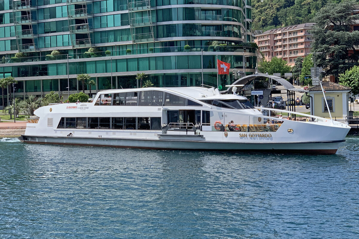 SAN GOTTARDO, Società Navigazione del Lago di Lugano, Baujahr: 2001, Länge: 41,80 m, Max Passagiere: 300, 28.Juni 2021, Lugano, Schweiz.