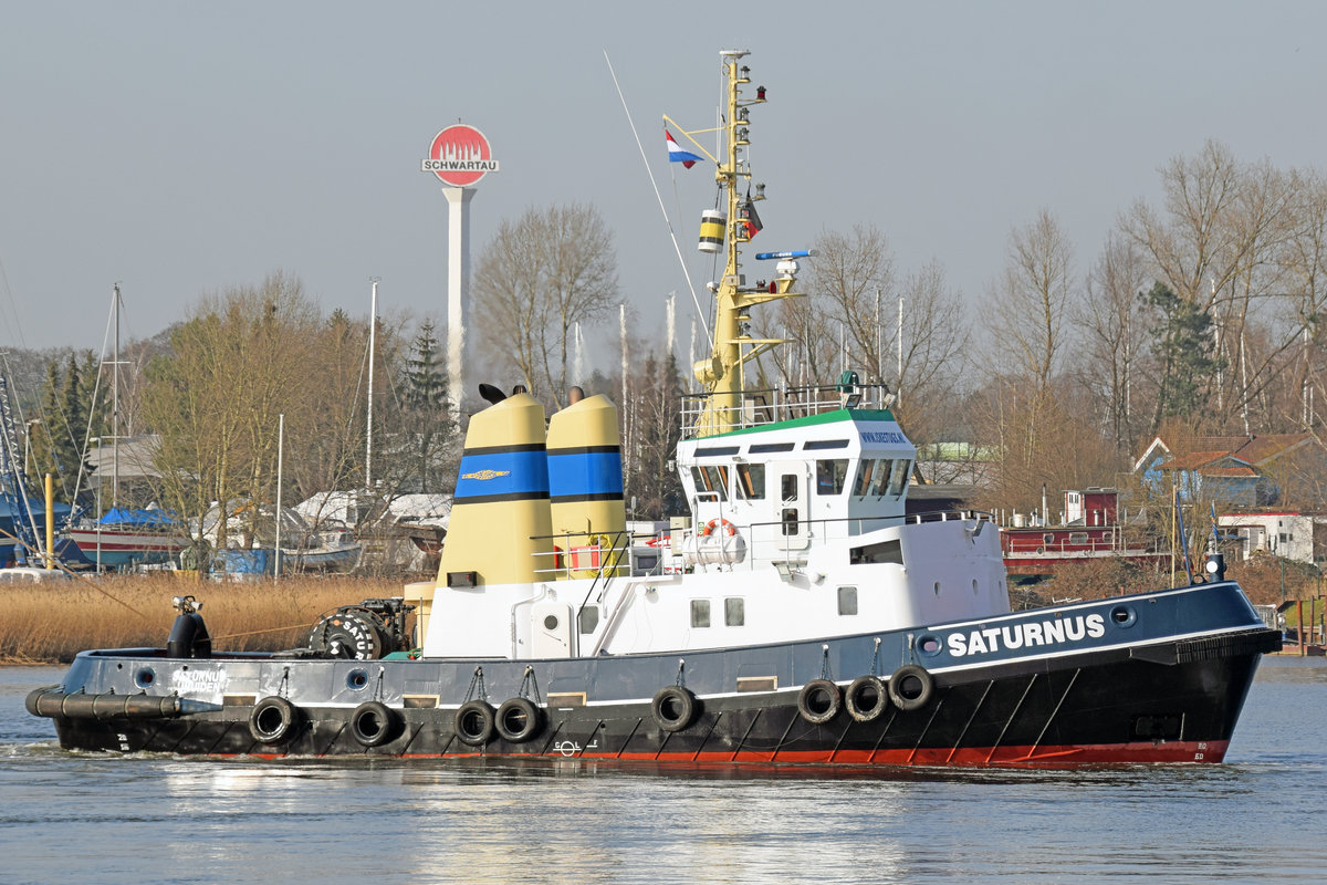 SATURNUS (IMO 7719052) am 3.3.2021 auf der Trave unweit Nordlandkai Lübeck / Bad Schwartau