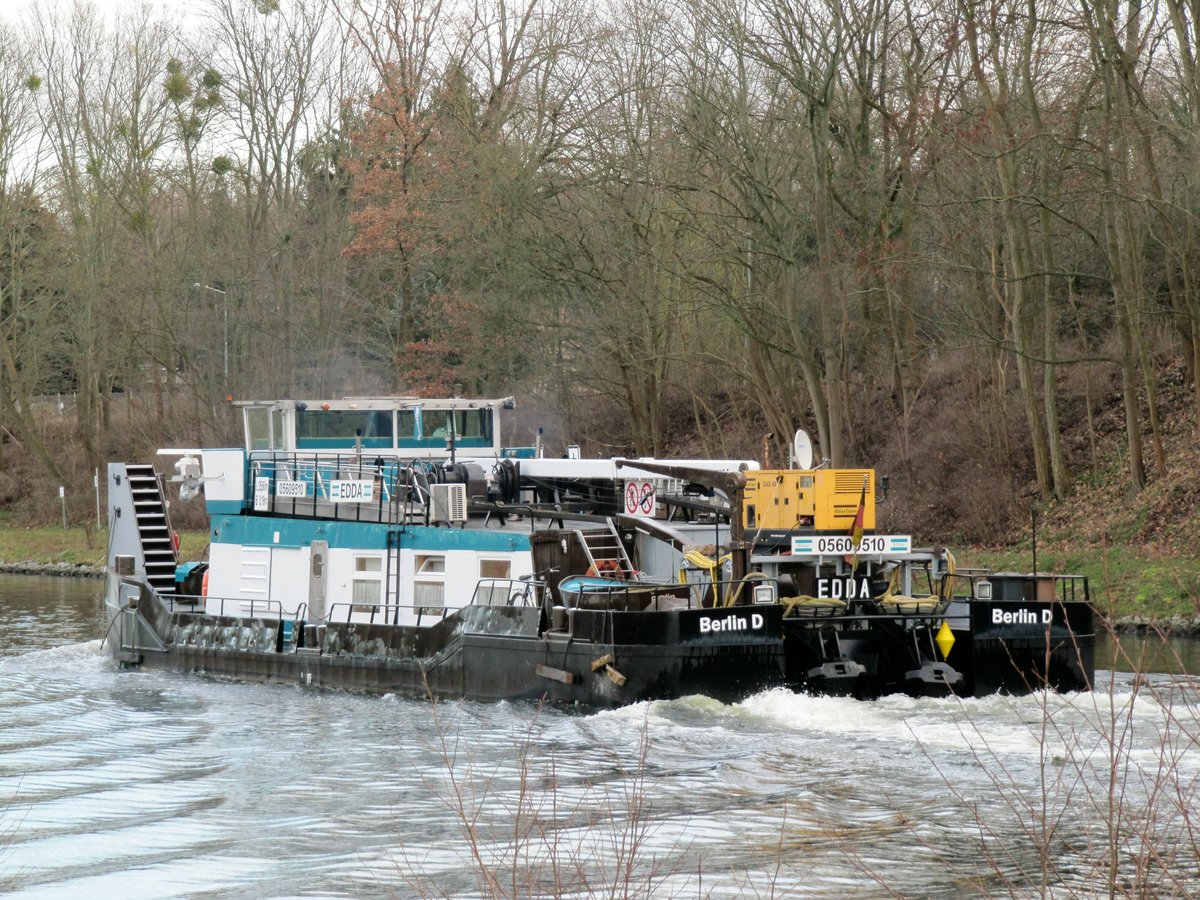 SB Edda (05609510 , 25,66 x 8,19m) am 11.01.2020 im Sacrow-Paretzer-Kanal / UHW Höhe Nedlitz auf Bergfahrt.