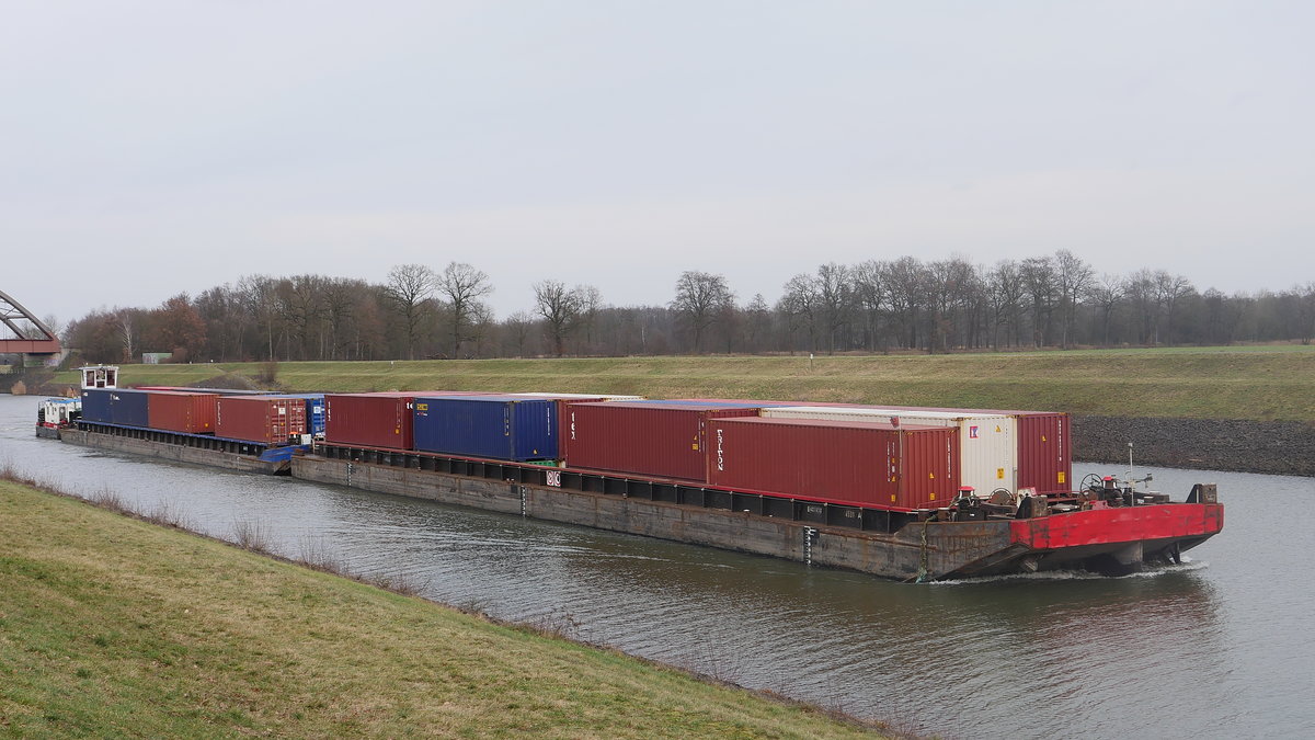 SCH 2420, Berlin, ENI 05502220 mit zwei Schubleichter auf dem Elbe-Seitenkanal aus Richtung Artlenburg kommend kurz vor Scharnebeck; 11.02.2020
