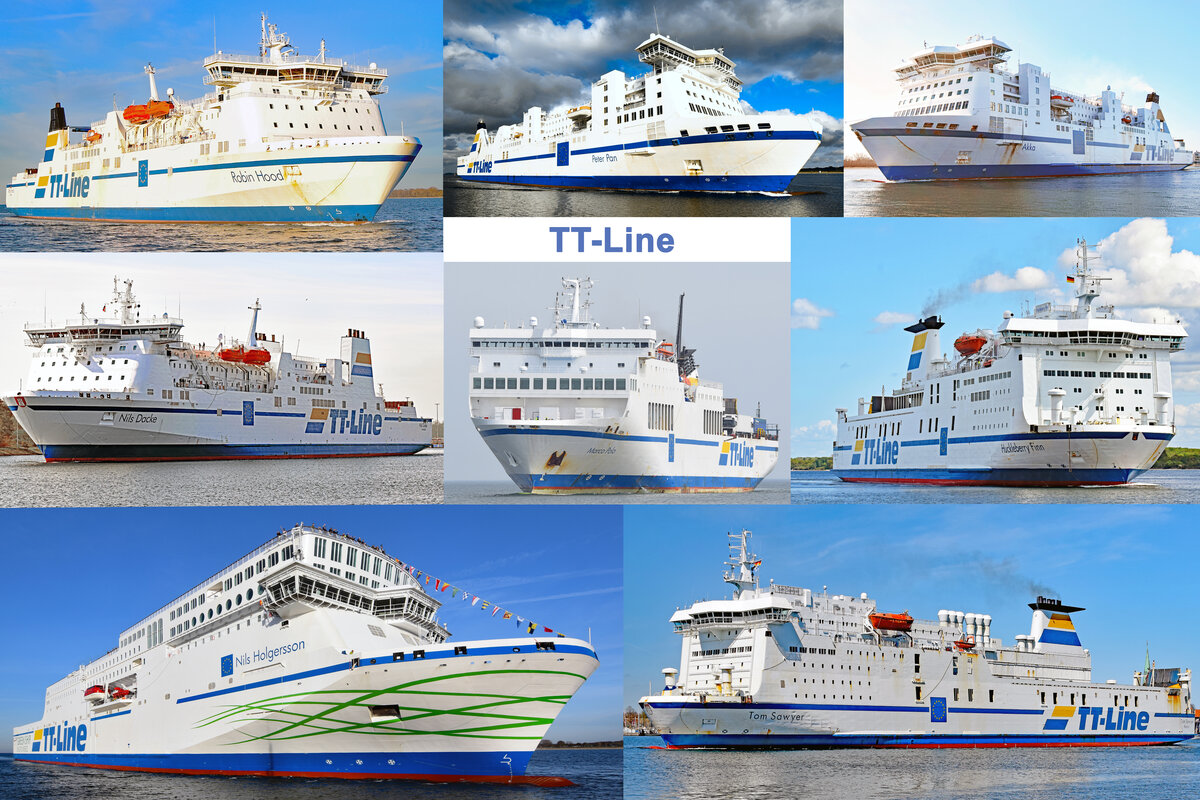 Schiffe der TT-Line in und vor Travemünde (verschiedene Aufnahmedaten, letztes Bild vom 10.05.2022).