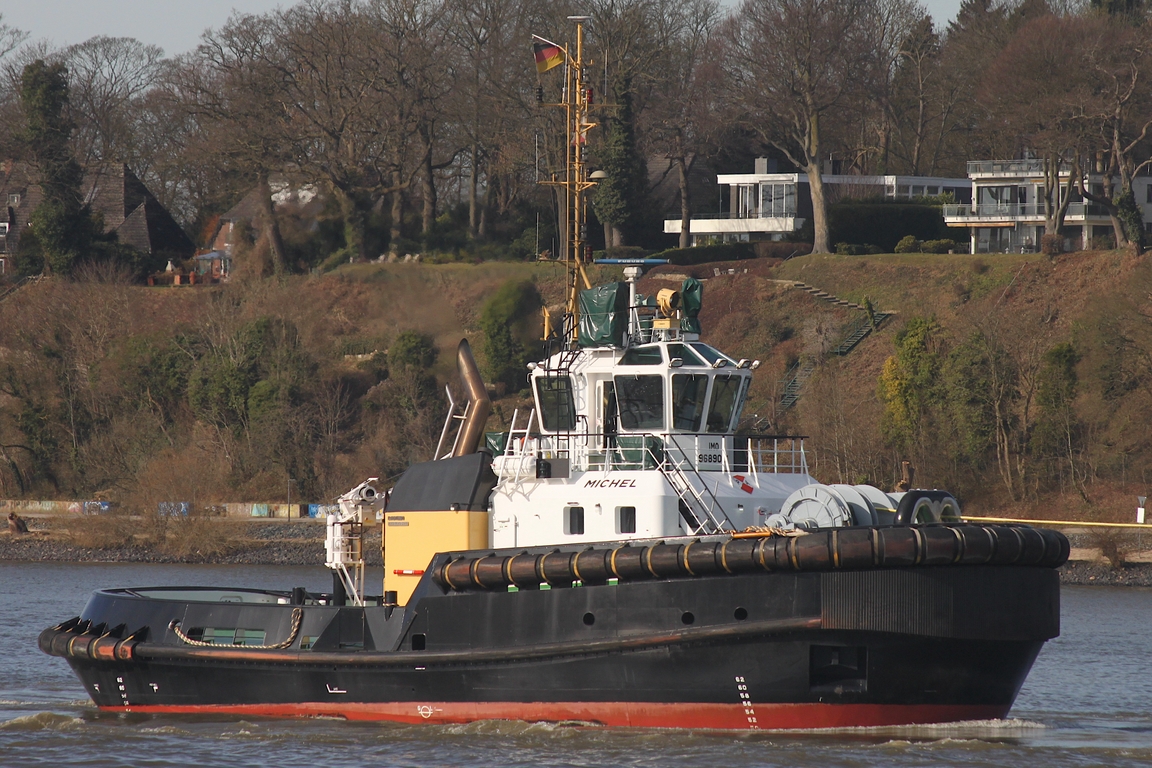 Schlepper MICHEL (IMO 9689081); Datum: 02.03.2026; Aufnahmeort: Elbe/Hafen Hamburg, Deutschland.