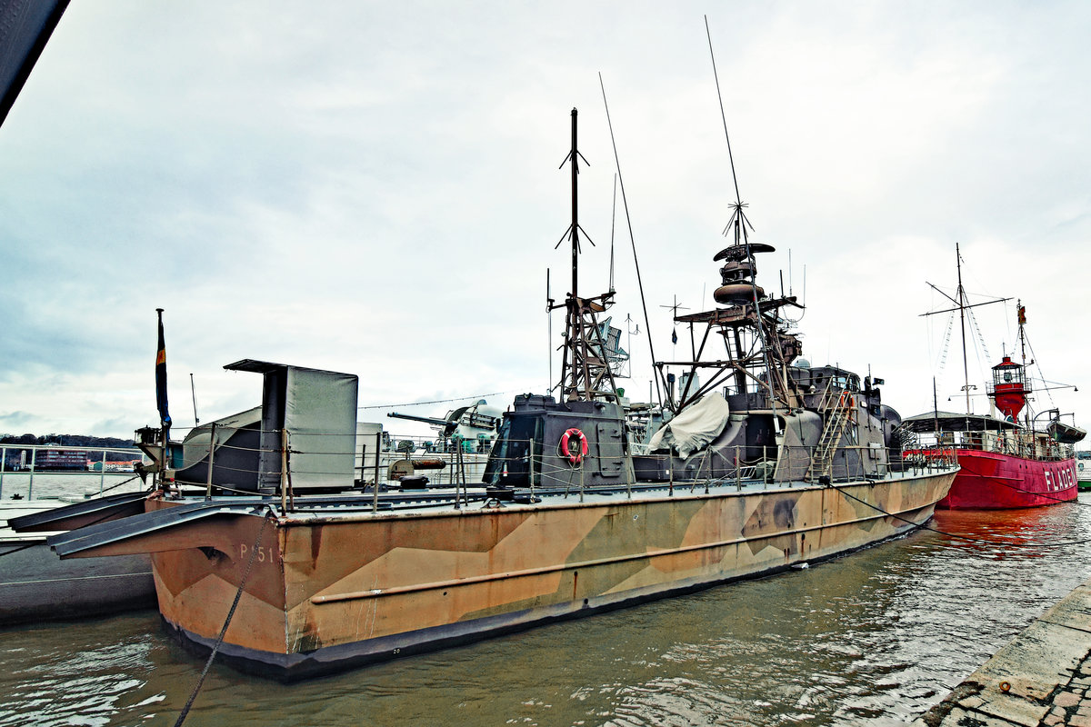 Schnellboot Hugin  P 151  am 9.2.2019 im Hafen von Göteborg. Länge: 33,6m , Breite: 6,3m , Tiefgang: 1,7m , Geschwindigkeit: 36 Knoten, Baujahr: 1978