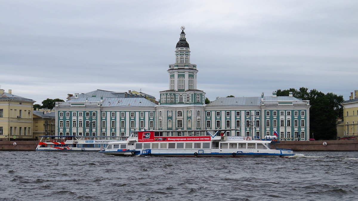 Schon wieder auf dem Rückweg ist die ГАРДЕМАРИН (GARDEMARIN, Seekadett) und zeigt uns ihre andere Seite auf der Newa in St. Petersburg, 16.7.17