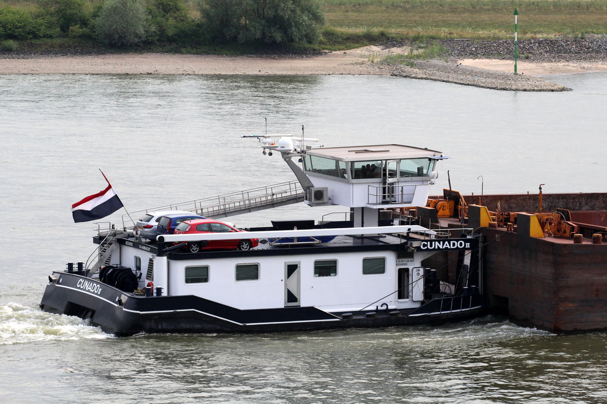 Schubboot Cunado II (02324502 , 19 x 11,20m) am 08.07.2017 auf dem Rhein bei Rees auf Talfahrt.