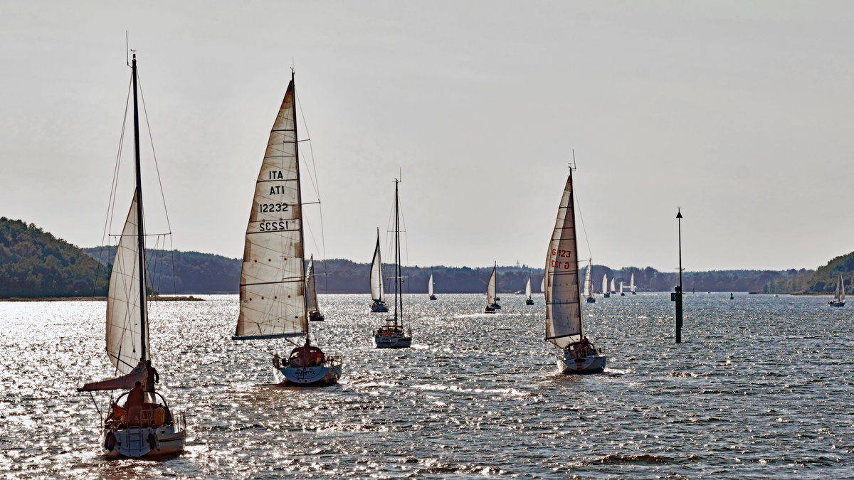 Segelboote am 20.09.2020 auf der Trave unweit Stülper Huk (Lübeck)