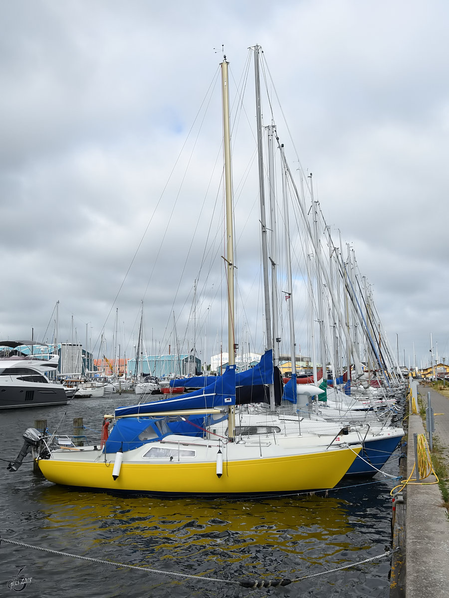 Segelboote Anfang Juni 2018 im Hafen von Aalborg.