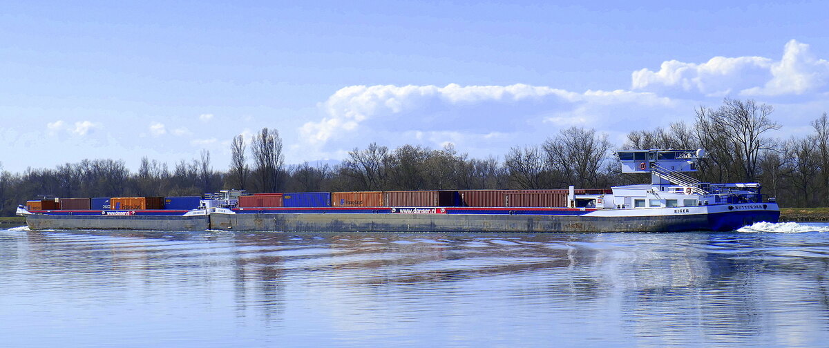 SGMS EIGER ENI 02324957 und GSL NORDWAND ENI 02326710, rheinaufw�rts vor Breisach, Heckansicht, M�rz 2026