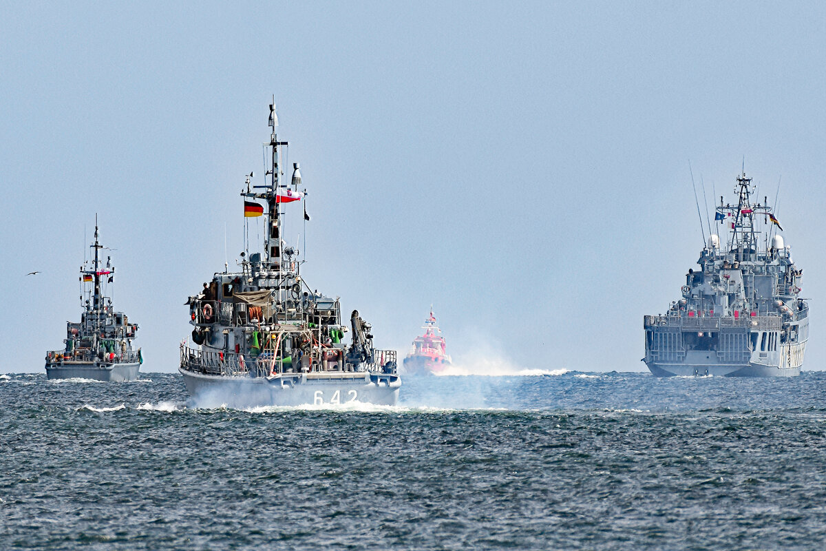 Standing NATO Mine Countermeasures Group 1, abgekürzt SNMCMG 1 in der Ostsee vor Lübeck-Travemünde, 09.08.2023.