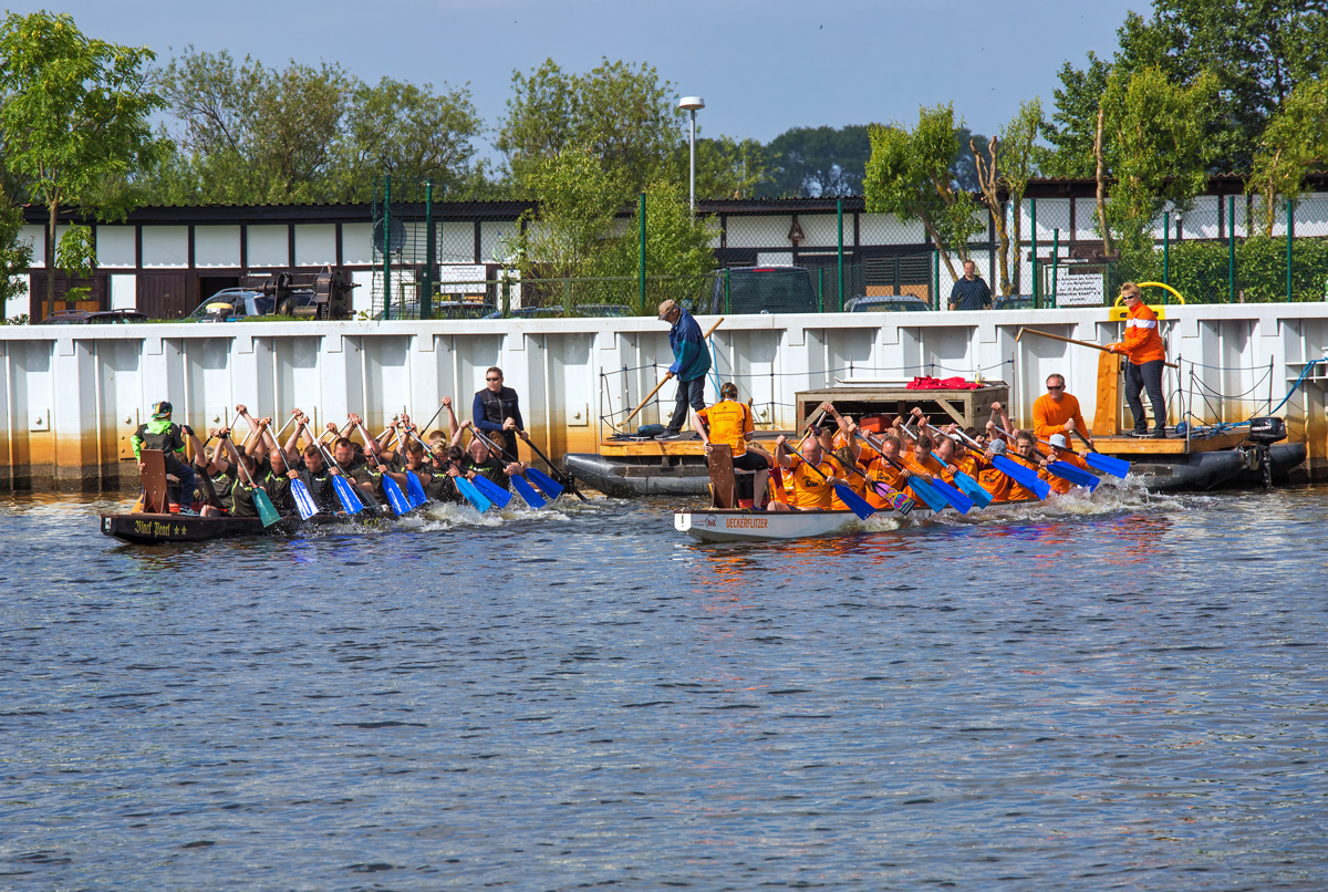 Startphase beim Drachenbootrennen im Ueckermünder Stadthafen zur Haff-Sail. - 30.05.2014