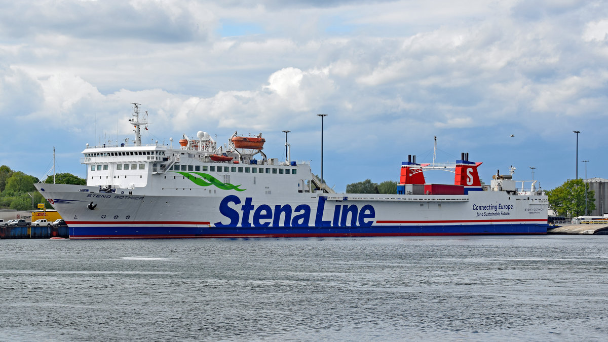 STENA GOTHICA (IMO 7826867) am 16.05.2020 am Skandinavienkai in Lübeck-Travemünde liegend.