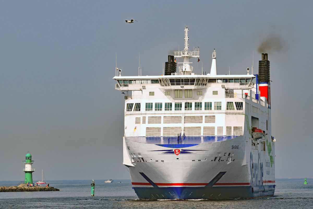 Stena Line-Fähre Skane (IMO-Nummer:9133915) am 30.08.2017 in Rostock-Warnemünde einlaufend.