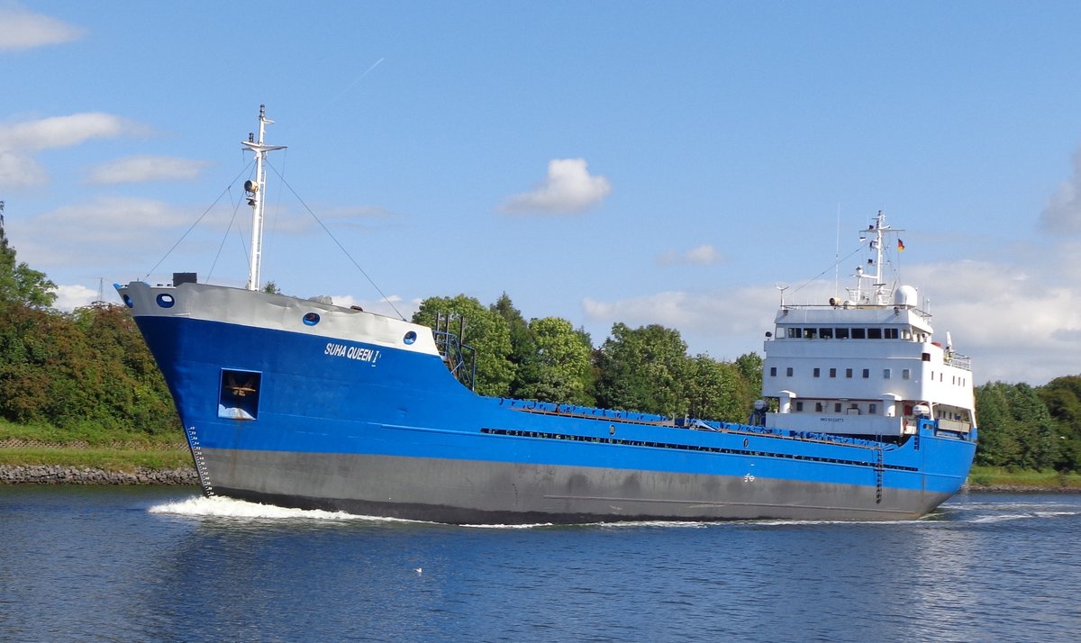 SUHA QUEEN I-  IMO= 8022872 ex CLEOPATRA ex NORA -Am 30-08-2016 in Kl.Königsförde in
Richtung Mittelmeer. 1982 in Holland mit 2954 To. gebaut