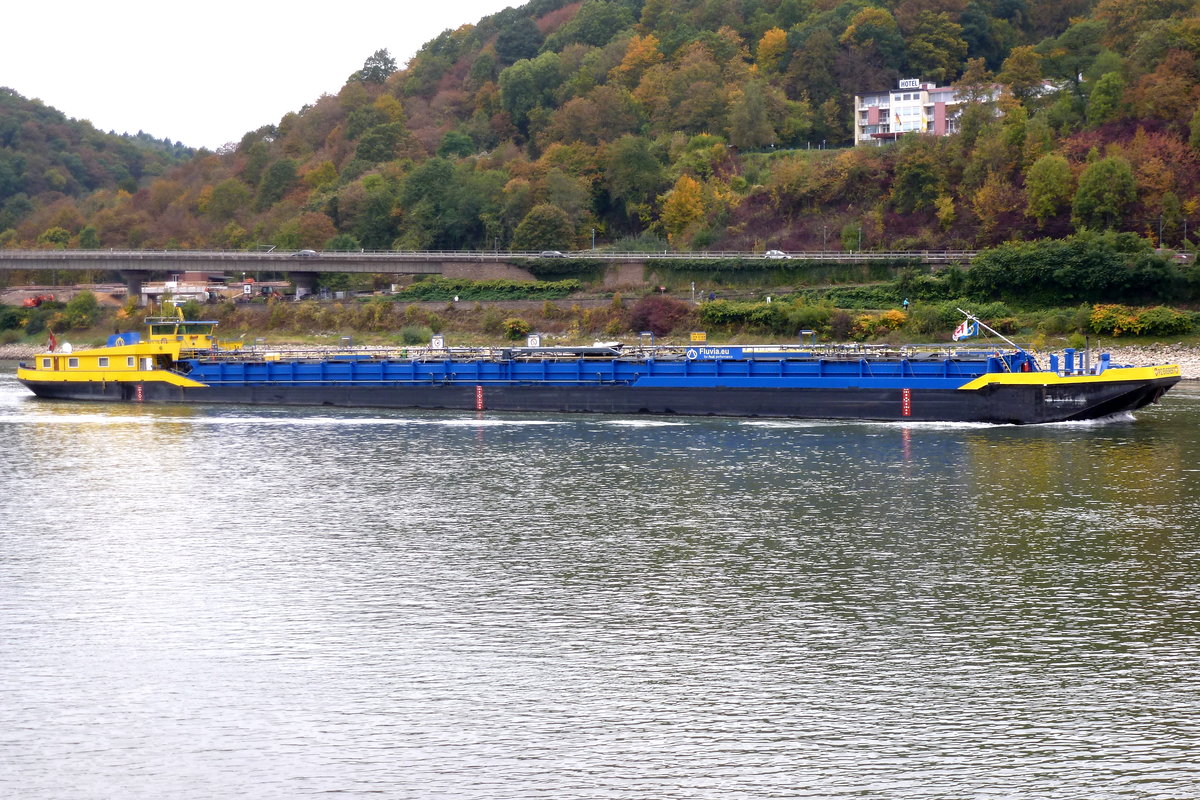 Tankmotorschiff Piz Everest, Flagge: Schweiz, Talfahrt auf dem Rhein bei Unkel. Aufnahmedatum: 17.10.2016