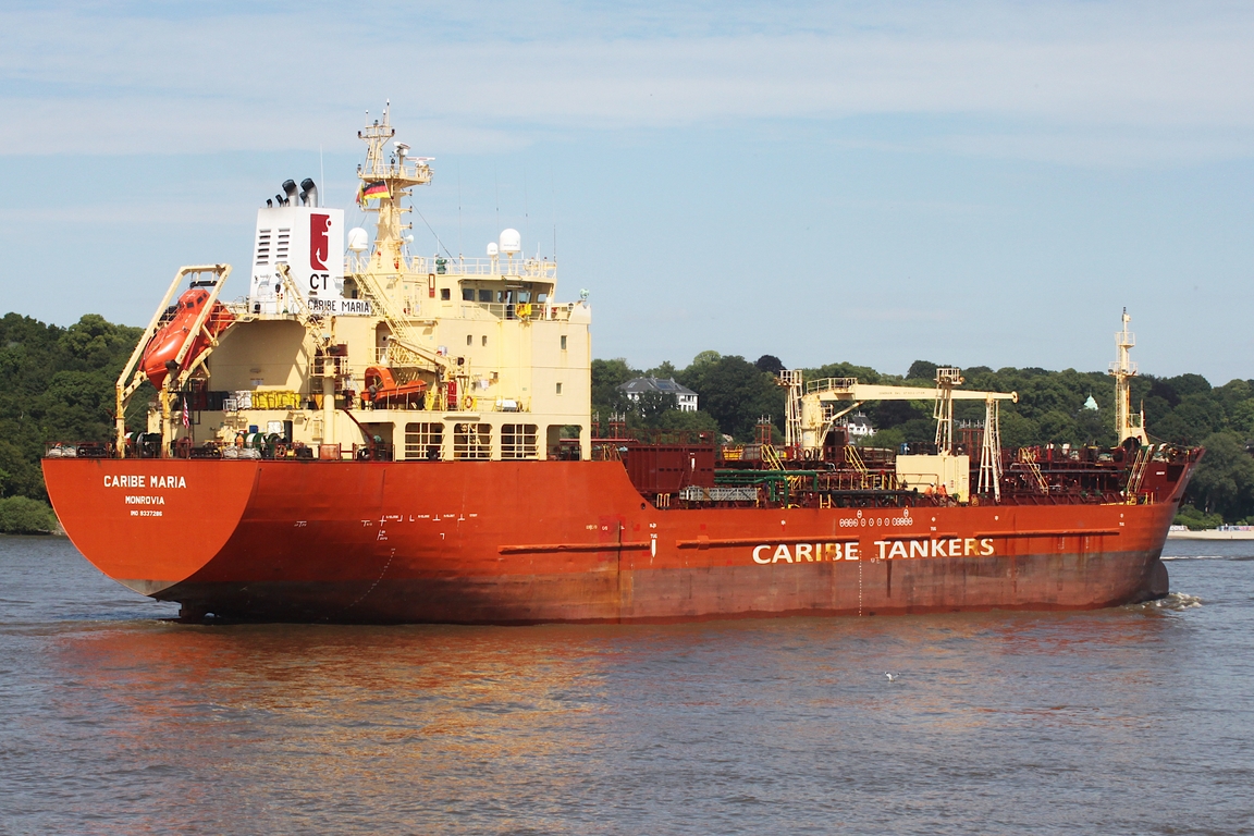 Tankschiff CARIBE MARIA (IMO 9337286); Datum: 17.06.2026; Aufnahmeort: Elbe/Hafen Hamburg, Deutschland.