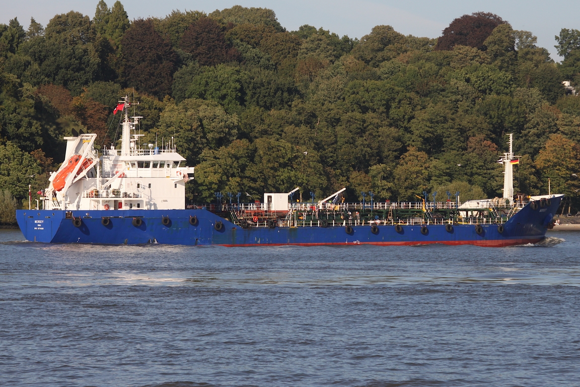 Tankschiff MERSEY (IMO 9170420); Datum: 19.09.2025; Aufnahmeort: Elbe/Hafen Hamburg, Deutschland.
