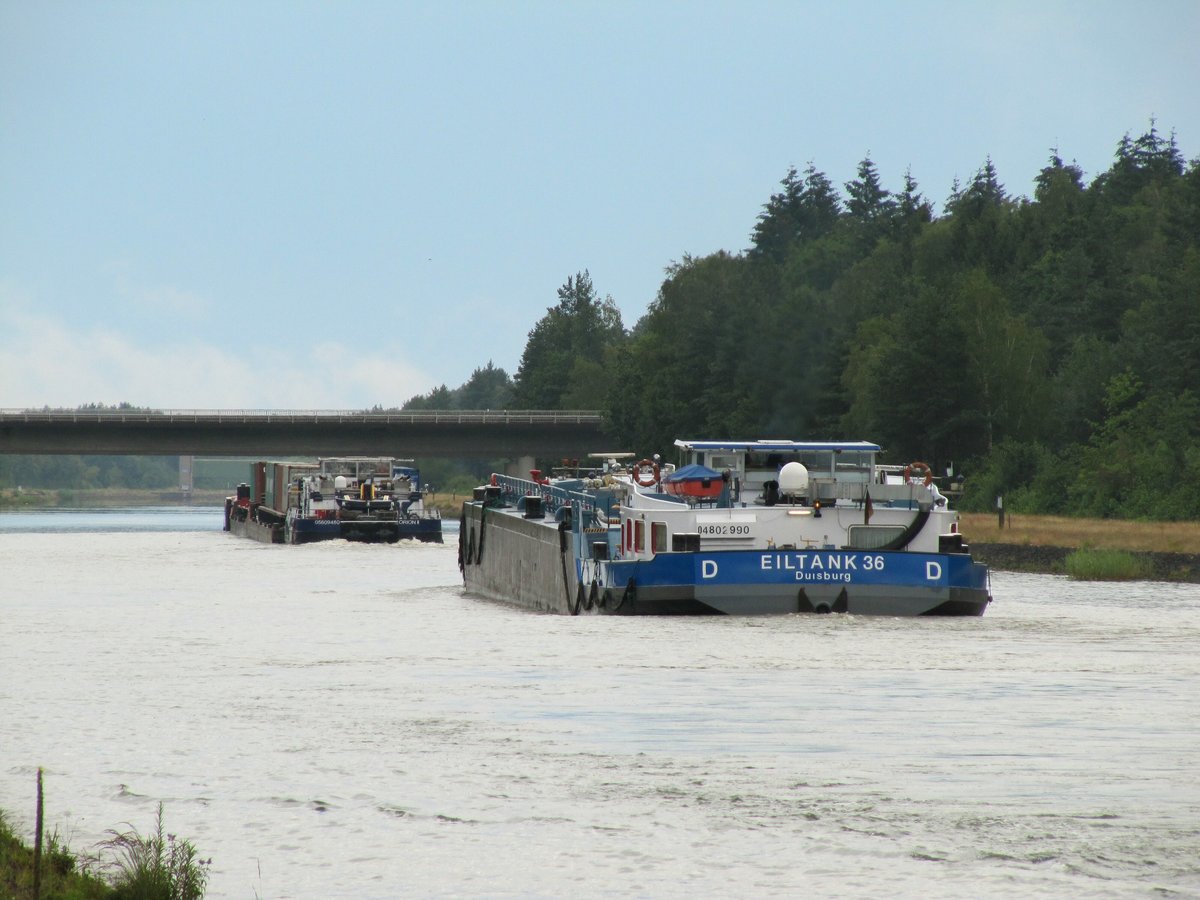 TMS Eiltank 36 (04802990 , 85,59 x 10,50m) am 20.07.2019 im Elbe-Seitenkanal Höhe Lüneburg auf Talfahrt. 