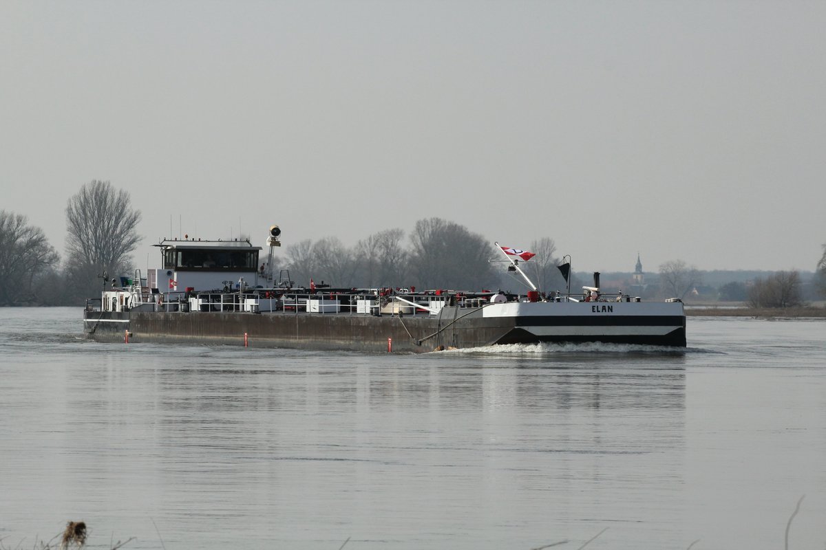 TMS Elan (04005380 , 80 x 9m) am 13.03.2017 zw. Glindenberg und Niegripp auf Elbe-Talfahrt.