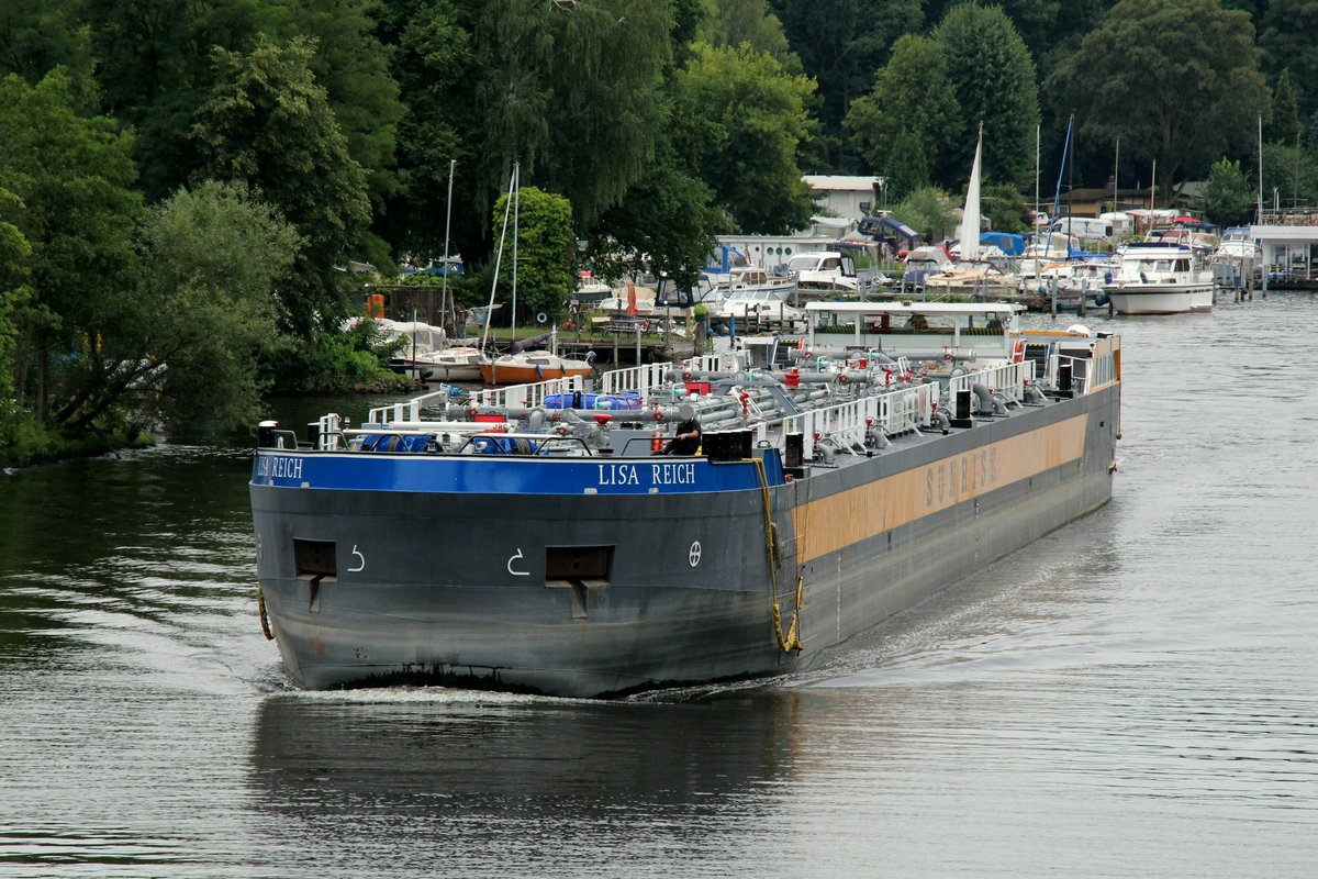 TMS Lisa Reich (04812820 , 85,97 x 9,60m) am 22.07.2018 auf der Havel Höhe Freybrücke in Berlin-Pichelsdorf/Spandau auf Bergfahrt.