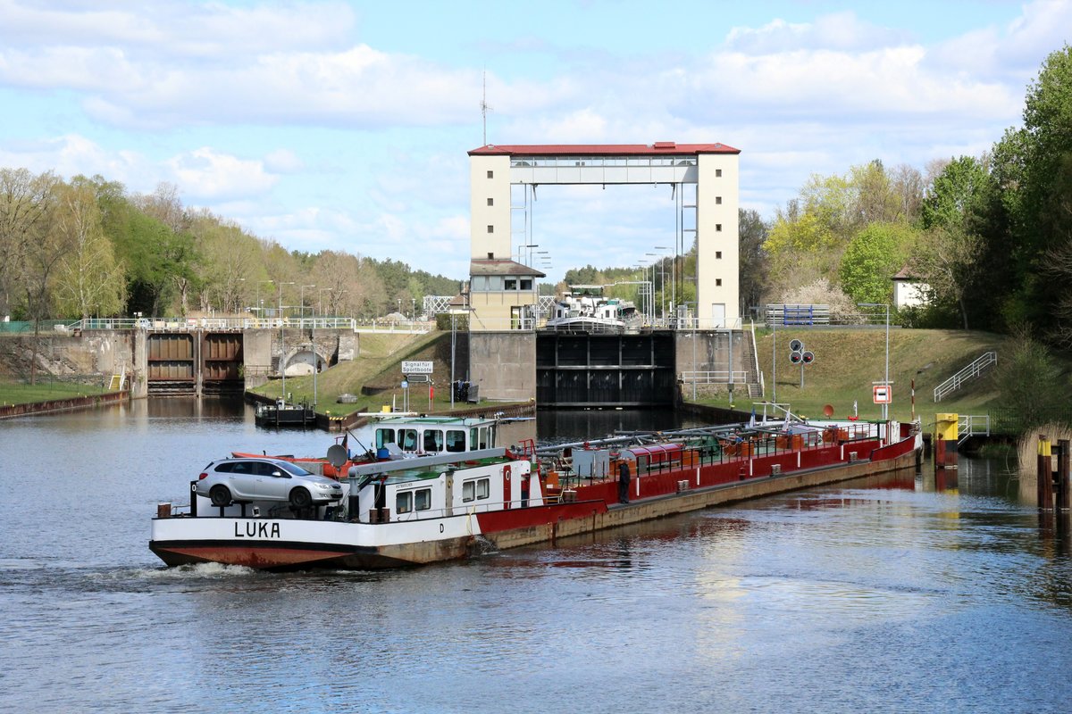 TMS Luka (04011450 , 80 x 9m) am 25.04.2020 vor der Schleuse Lehnitz / HOW Richtung Oder.