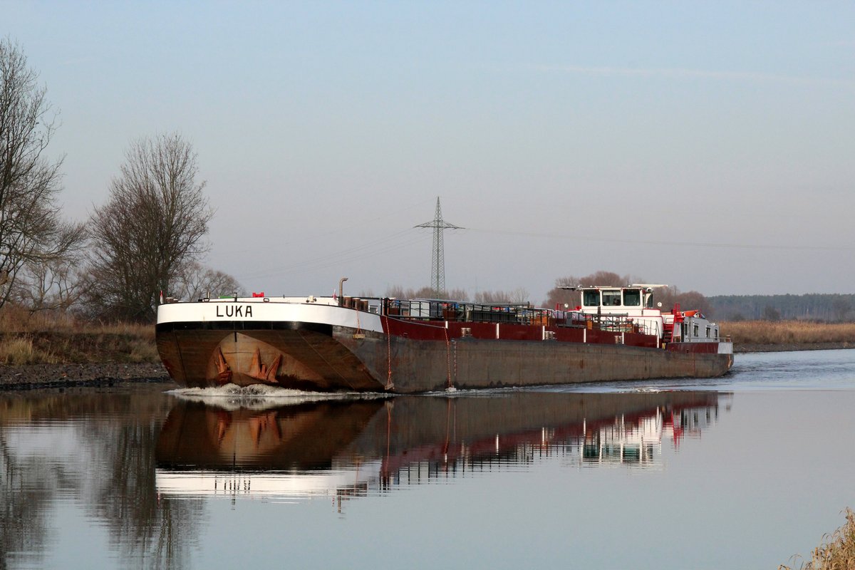 TMS Luka am 19.01.2019 im Elbe-Havelkanal bei Ihleburg mit Fahrtrichtung Burg / Schleuse Hohenwarthe in Fahrt.