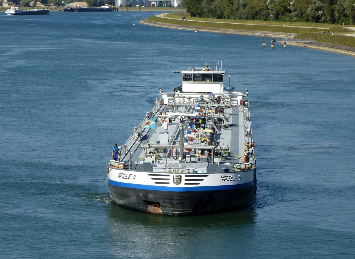 TMS  Nicole II , rheinaufwrts vor der Schleuse Rheinau(Rhinau), L=110m, 2645t, 1520PS, Baujahr 2008, unter deutscher Flagge, Sept.2016