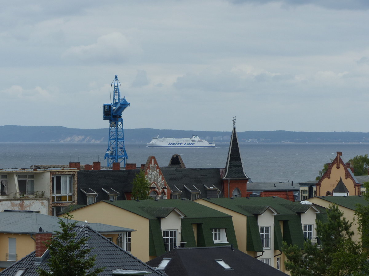 UNITY LINE Fähre von Swinemünde nach Ystad, am 13.06.2017 vom Aussichtsturm der Ostseetherme in Heringsdorf fotografiert.