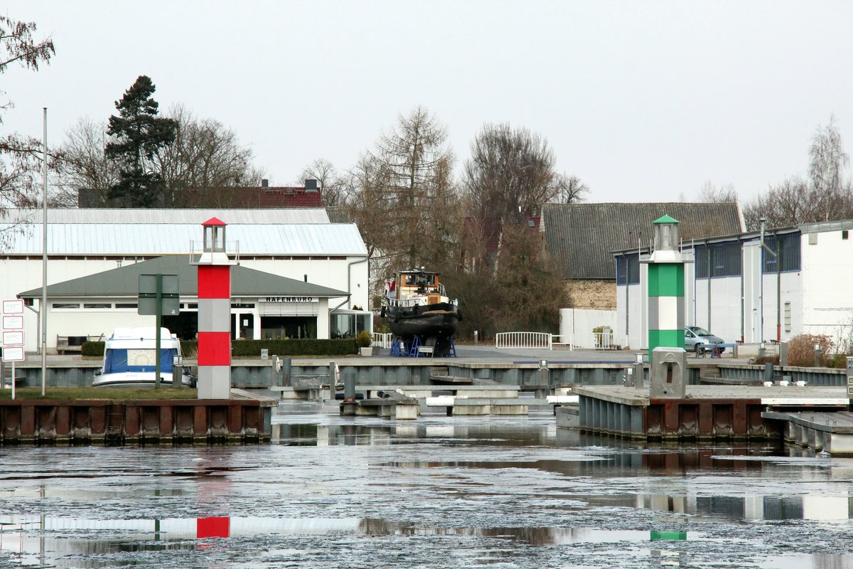 Winterliche Ruhe am Yachthafen Havel Marin in Brandenburg/Havel am 27.02.2018.