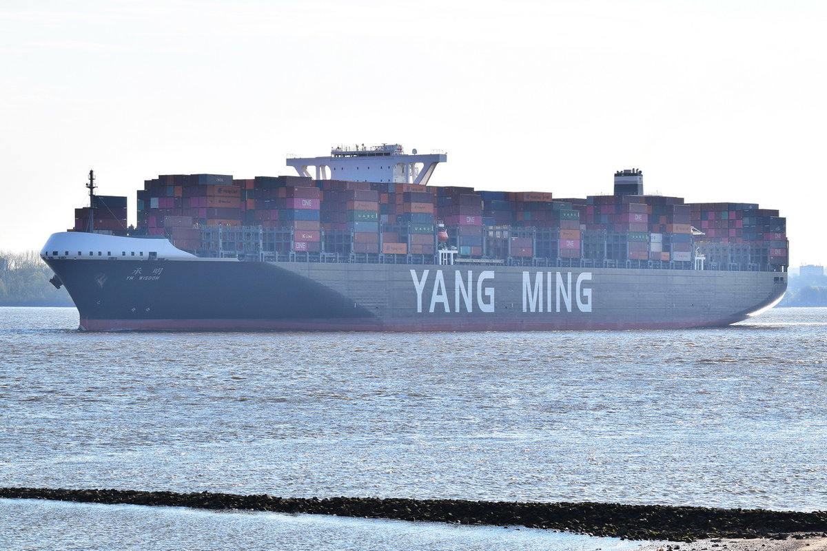 YM WISDOM , Containerschiff , IMO 9757216 , Baujahr 2019 , 14420 TEU , 366 × 51m , 15.04.2019 , Grünendeich
