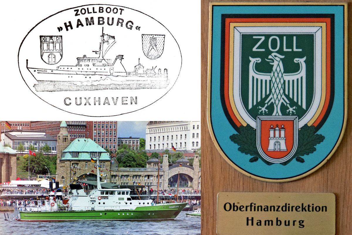 Zur Erinnerung an das Zollboot HAMBURG (seinerzeit zum Geschäftsbereich der Oberfinanzdirektion Hamburg gehörend). Aufnahmen aus 1991/1992. Der Zollkreuzer der 38-Meter-Klasse (im Bild bei den Hamburger Landungsbrücken zu sehen) ist inzwischen ausgemustert worden und auch die OFD Hamburg ist längst  Geschichte .