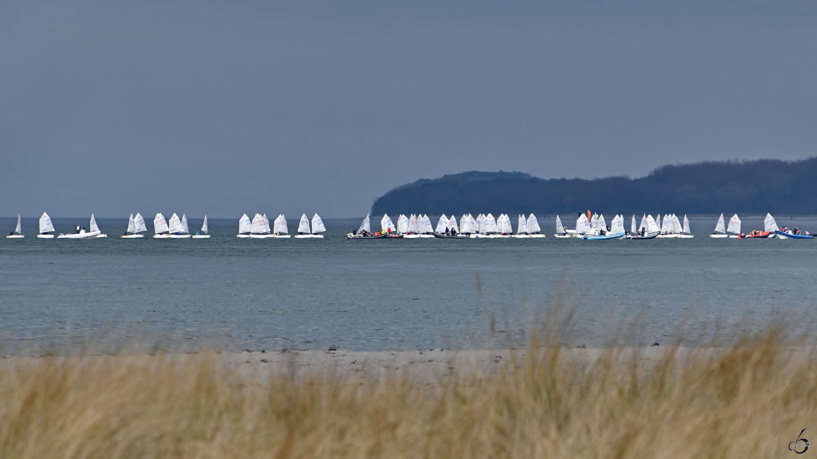 Früh übt sich oder so - die Teilnehmer einer Segelschule üben fleißig mit ihren kleinen Booten. (Priwall, Mai 2023)