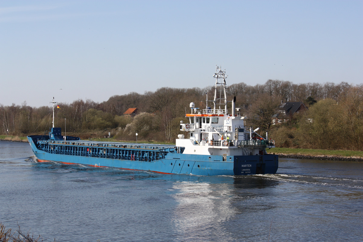 General cargo MARTEN (IMO:9617337) Flagge Cyprus am 07.04.2023 im NOK bei Schacht Audorf.