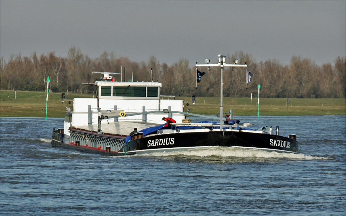 GMS SARDIUS (ENI:02322492) L.105,02 m B.11 m T 2595 Flagge Niederlande am 28.02.2022 auf dem Rhein zu Berg in Xanten.