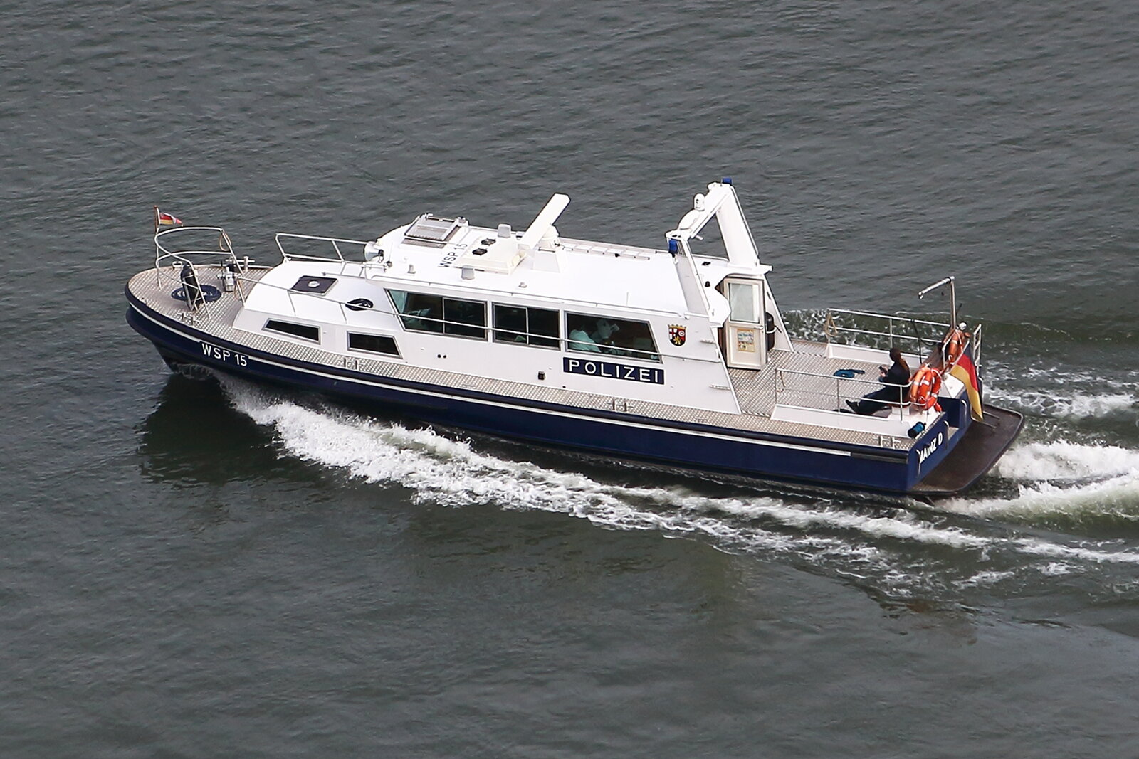 Streckenboot WSP 15 der Wasserschutzpolizei Rheinland-Pfalz auf dem Rhein bei Boppard am 23.09.2022.