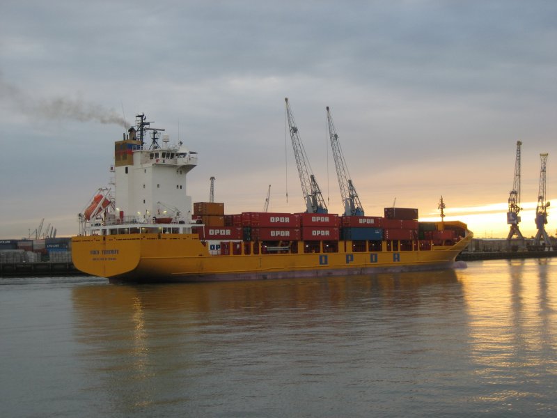 Ein Containerschiff FOCS TENERIFE am 05.09.2007 im Hafen Rotterdam.