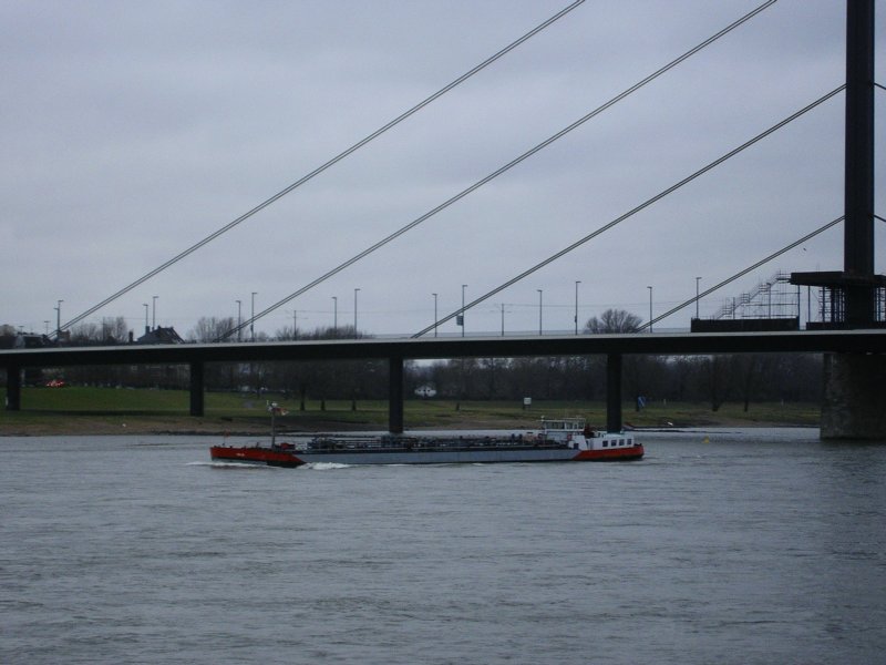 Ein Tanker auf Höhe Kasematten Düsseldorf Richtung Köln.(19.01.2008)