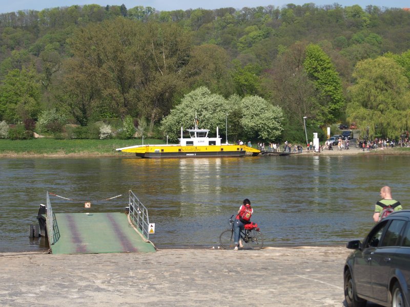 Eine Fhre der Dresdener Verkehrsbetriebe an der Pillnitzer Schlossfhre.