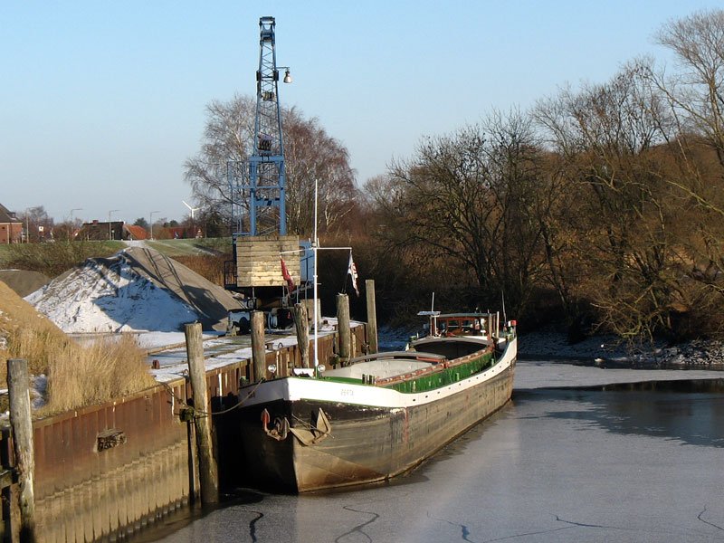 Frachtschiff  BERTA  am Zollenspieker Fhrhaus, 05.01.2009 
